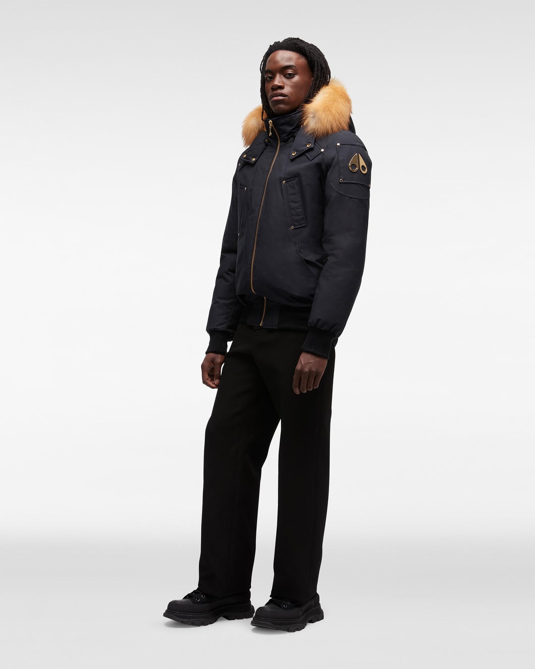 Navy / Brown Moose Knuckles Gold Ballistic Fur Men Bomber Jacket | USA-QKZAS7285