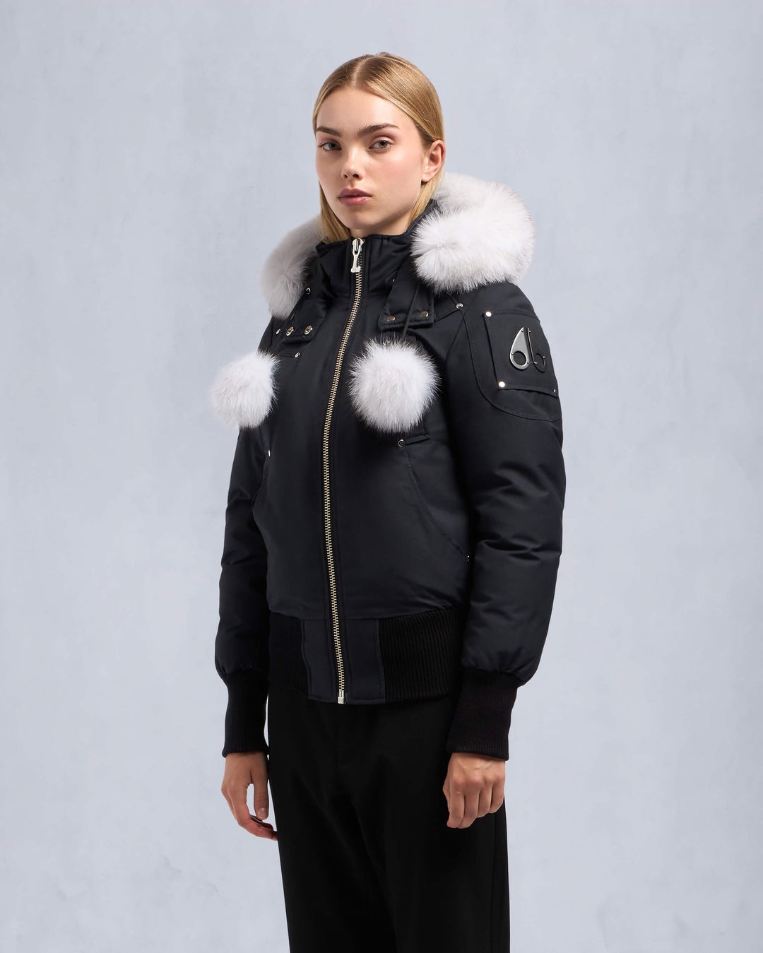 Navy / Grey Moose Knuckles Original Debbie Bomber Fur Women Winter Jacket | USA-DOCKJ0237