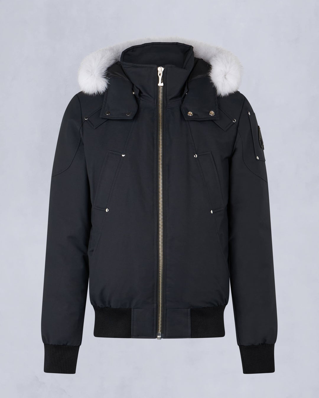 Navy / White Moose Knuckles Original Ballistic Bomber Fur Men Winter Jacket | USA-IFRQK3178