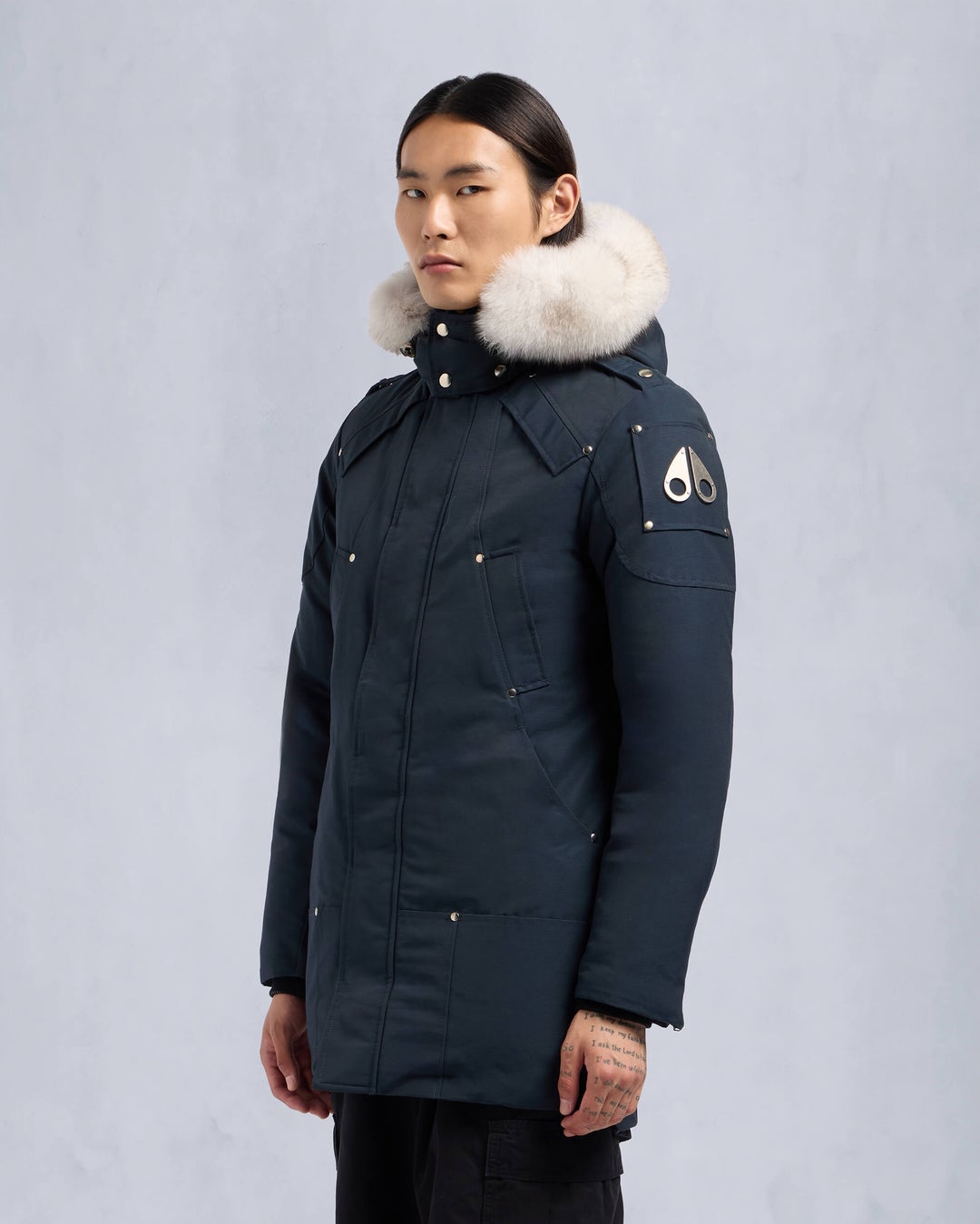 Navy / White Moose Knuckles Original Stirling Fur Men Parka | USA-RXEFM5378