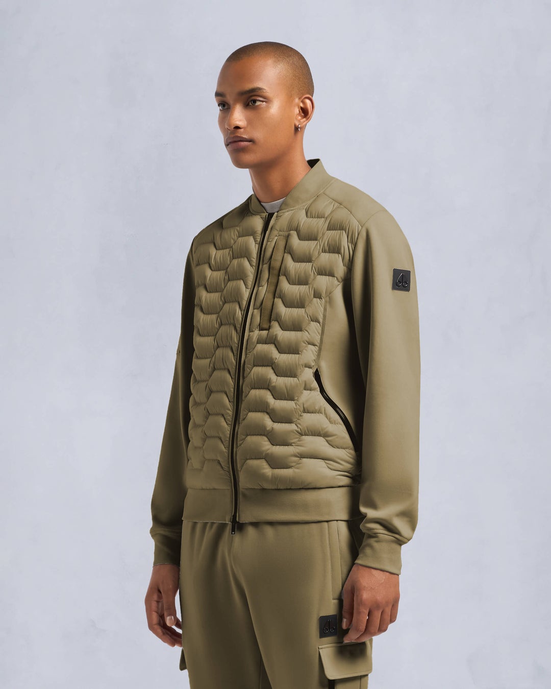 Olive Moose Knuckles Granite Down Hybrid Men Bomber Jacket | USA-OEYRX6527