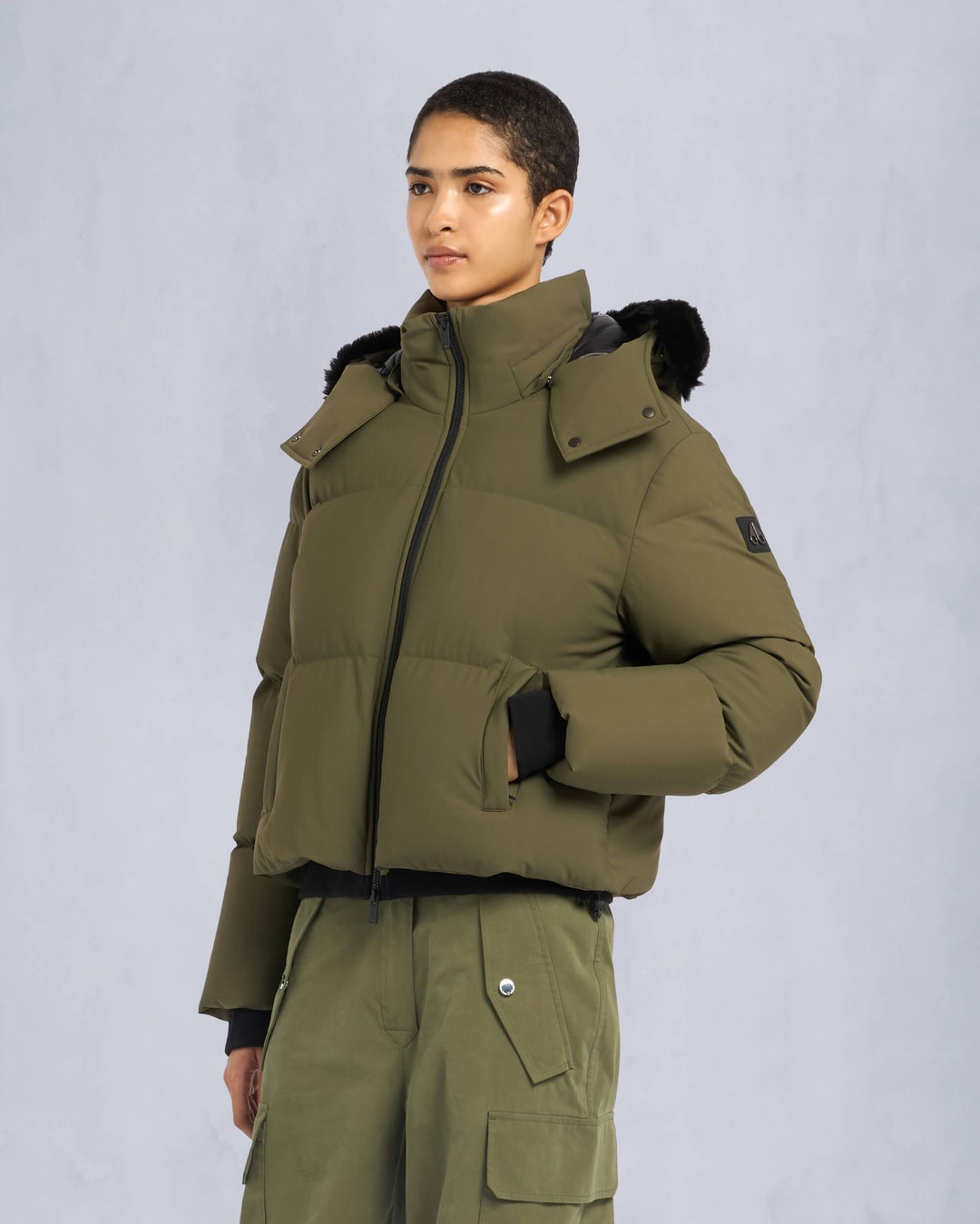 Olive Moose Knuckles Misti Shearling Puffer Women Down Jacket | USA-IZUYG4107