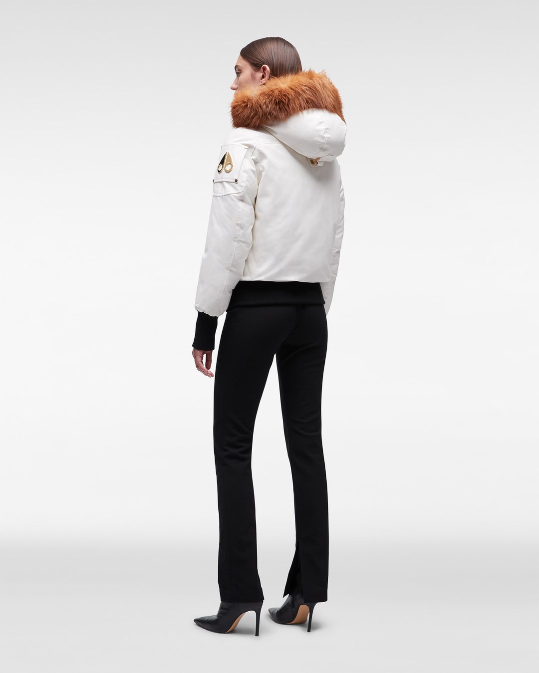 White / Brown Moose Knuckles Gold Debbie Bomber Fur Women Winter Jacket | USA-UKHYP5789