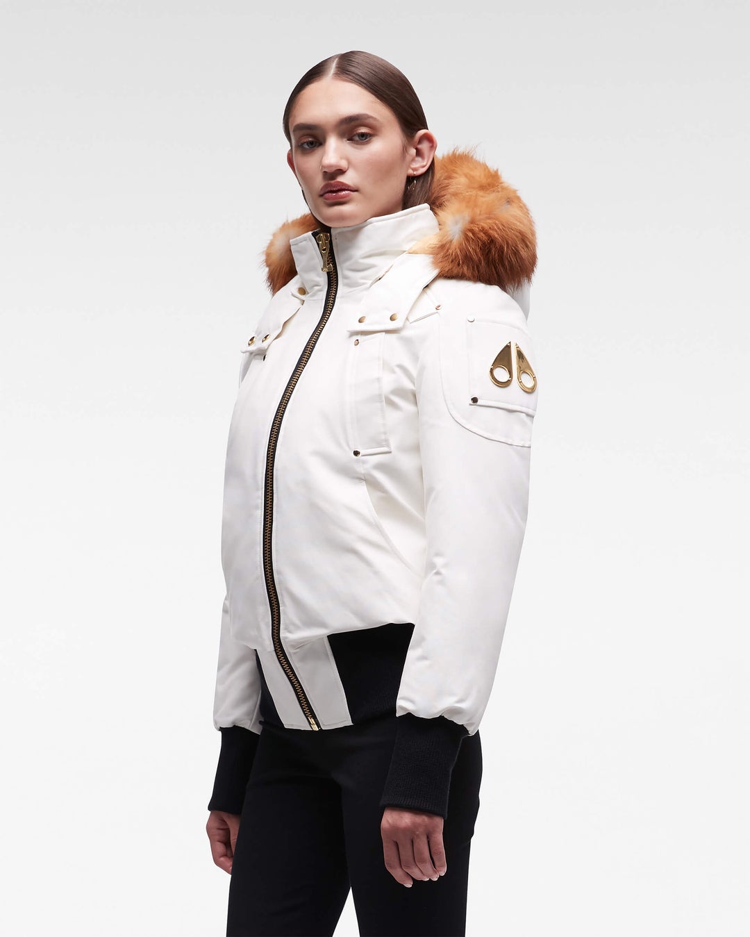 White / Brown Moose Knuckles Gold Debbie Bomber Fur Women Winter Jacket | USA-UKHYP5789